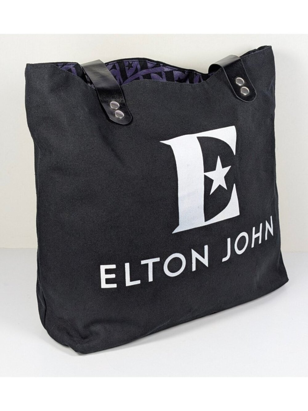 Elton John Tote Bag Black Lined Farewell Yellow Brick Road Tour VIP Black Canvas